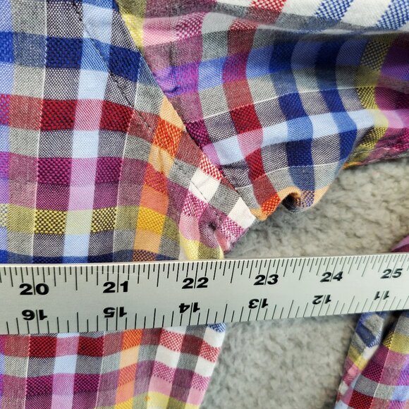 Visconti Black Multicolor Plaid Rainbow Large Check Button Down L - Picture 6 of 9